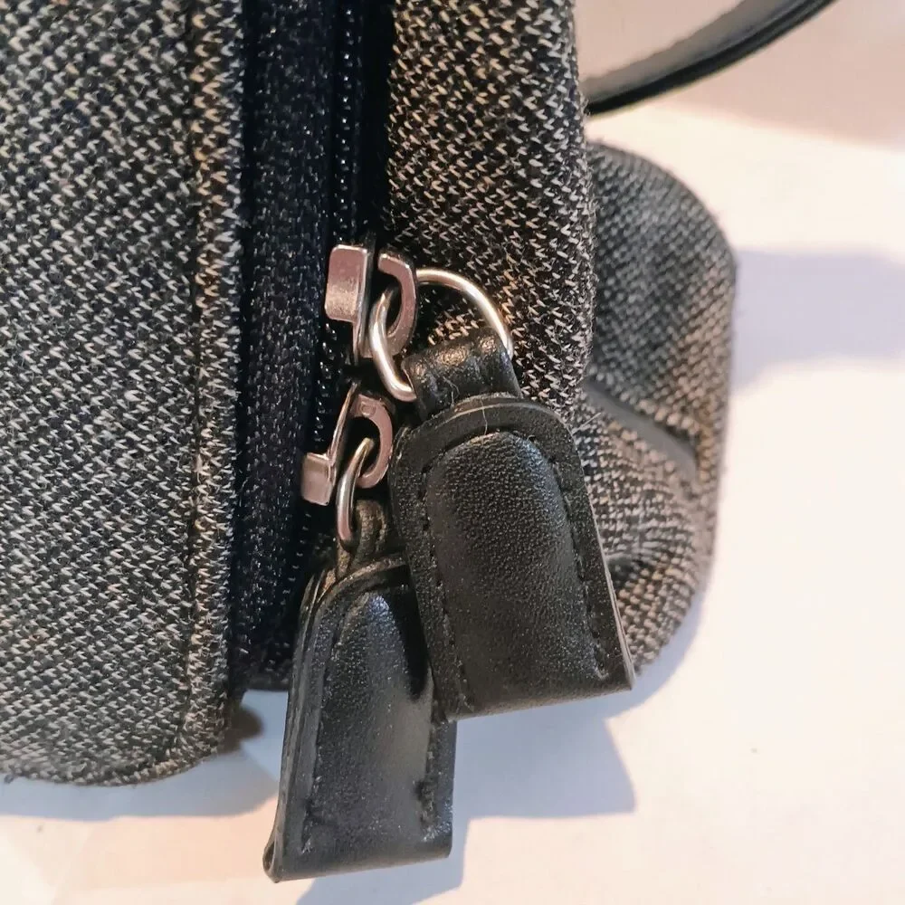 Vintage Capezio Herringbone Canvas Shoulder Bag-Adjustable Straps-Black-Gray